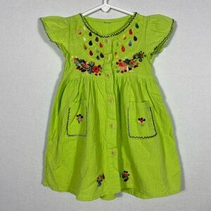 Little Girls Lime Green Mexican Embroidered Dress size 3